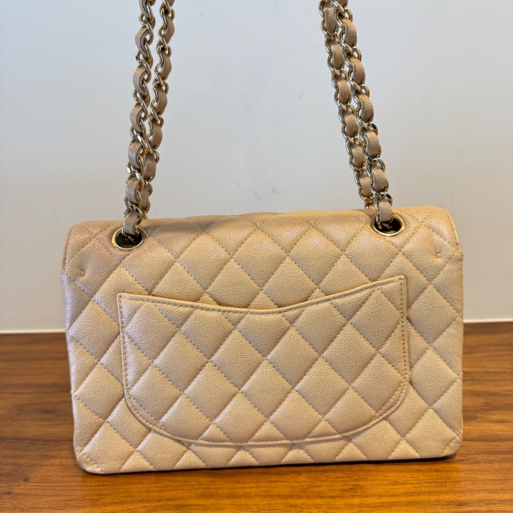 CHANEL Caviar Quilted Small Classic Double Flap in Iridescent Beige - Picture 3 of 15